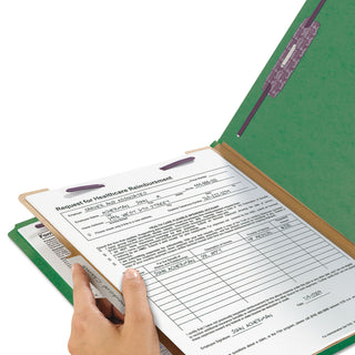 Smead™ Four-Section Pressboard Top Tab Classification Folders with SafeSHIELD Fasteners, 1 Divider, Letter Size, Green, 10/Box (SMD13733)