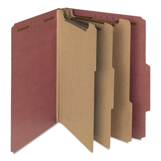 Smead™ 100% Recycled Pressboard Classification Folders, 3 Dividers, Letter Size, Red, 10/Box (SMD14099)