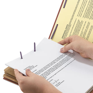 Smead™ End Tab Pressboard Classification Folders with SafeSHIELD Coated Fasteners, 3 Dividers, Letter Size, Red, 10/Box (SMD26865)