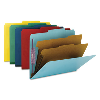 Smead™ Six-Section Pressboard Top Tab Classification Folders with SafeSHIELD Fasteners, 2 Dividers, Letter Size, Assorted, 10/Box (SMD14025)