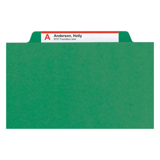 Smead™ 6-Section Pressboard Top Tab Pocket-Style Classification Folders with SafeSHIELD Fasteners, 2 Dividers, Legal, Green, 10/BX (SMD19083)