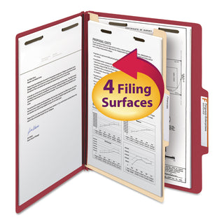 Smead™ Colored Top Tab Classification Folders, 1 Divider, Letter Size, Red, 10/Box (SMD13703)
