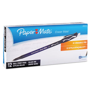Papermate® Eraser Mate Stick Ballpoint Pen, Black Barrel/Ink, Med Pt, 1.0 Mm (PAP3930158)