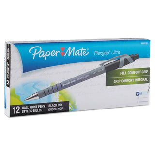 Papermate® FlexGrip Ultra Retractable Ballpoint Pen, 0.8mm, Black Ink, Gray/Black Barrel, Dozen (PAP95801)