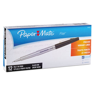 Papermate® Ultra Fine Flair Marker Pen, Silver Barrel, Black Ink, Ultra Fine Pt (PAP8330152)