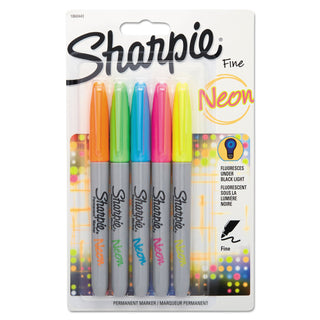 Sharpie® Neon Permanent Markers, Fine Bullet Tip, Assorted Colors, 5/Pack (SAN1860443)