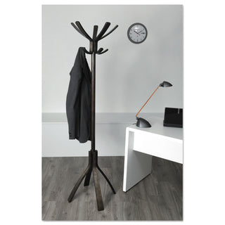 Alba™ Café Wood Coat Stand, Ten Peg/Five Hook, 21.67w x 21.67d x 69.33h, Espresso Brown (ABAPMCAFE)