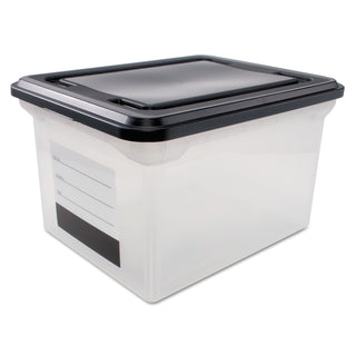 Innovative Storage Designs File Tote with Contents Label, Letter/Legal Files, 17.75" x 14" x 10.25", Clear/Black (AVT55802)