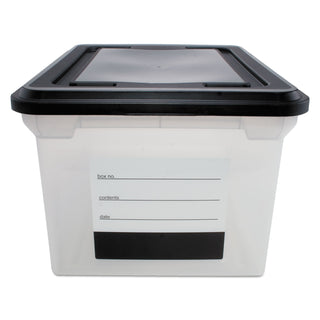 Innovative Storage Designs File Tote with Contents Label, Letter/Legal Files, 17.75" x 14" x 10.25", Clear/Black (AVT55802)