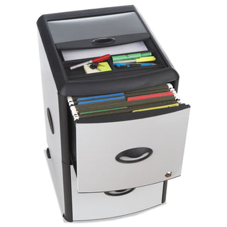 Storex Two-Drawer Mobile Filing Cabinet with Metal Siding, 19w x 15d x 23h, Silver/Black (STX61352U01C)