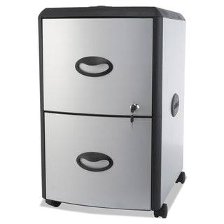 Storex Two-Drawer Mobile Filing Cabinet with Metal Siding, 19w x 15d x 23h, Silver/Black (STX61352U01C)