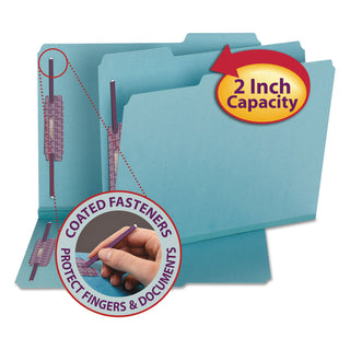 Smead™ Colored Pressboard Folders with Two SafeSHIELD Coated Fasteners, 1/3-Cut Tabs, Letter Size, Blue, 25/Box (SMD14937)