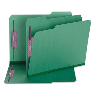 Smead™ Colored Pressboard Folders with Two SafeSHIELD Coated Fasteners, 1/3-Cut Tabs, Letter Size, Green, 25/Box (SMD14938)