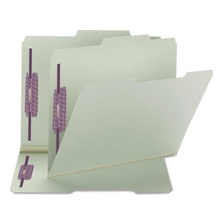 Smead™ Recycled Pressboard Folders w/Two SafeSHIELD Fasteners, 2/5-Cut Tab, Right of Center, 2" Exp, Letter Size, Gray-Green, 25/Box (SMD14982)