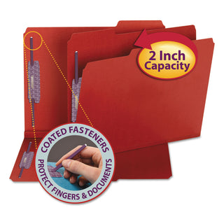 Smead™ Colored Pressboard Folders with Two SafeSHIELD Coated Fasteners, 1/3-Cut Tabs, Letter Size, Bright Red, 25/Box (SMD14936)