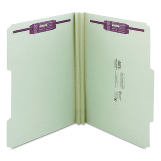 Smead™ Recycled Pressboard Folders w/Two SafeSHIELD Fasteners, 2/5-Cut Tab, Right of Center, 2" Exp, Letter Size, Gray-Green, 25/Box (SMD14982)