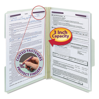 Smead™ Recycled Pressboard Folders with Two SafeSHIELD Coated Fasteners, 1/3-Cut Tabs, 3" Expansion, Legal Size, Gray-Green, 25/Box (SMD19944)