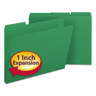 Smead™ Expanding Recycled Heavy Pressboard Folders, 1/3-Cut Tabs, 1" Expansion, Letter Size, Green, 25/Box (SMD21546)