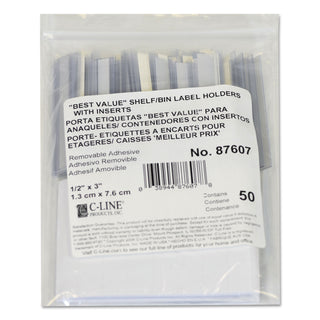 C-Line® Self-Adhesive Label Holders, Top Load, 1/2 x 3, Clear, 50/Pack (CLI87607)