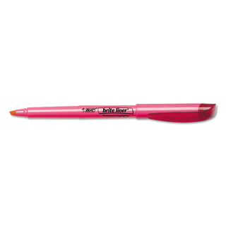 BIC® Brite Liner Highlighter, Chisel Tip, Fluorescent Pink, Dozen (BICBL11PK)