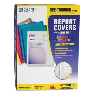 C-Line® Report Covers with Binding Bars, Vinyl, Assorted, 8 1/2 x 11, 50/BX (CLI32550)