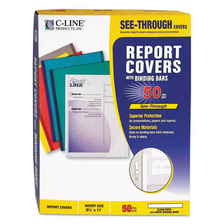 C-Line® Report Covers with Binding Bars, Vinyl, Clear, 1/8" Capacity, 50/Box (CLI32557)