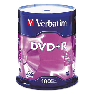 Verbatim® 100 x DVD+R - 4.7 GB 16X - Spindle - Storage Media (08268B)