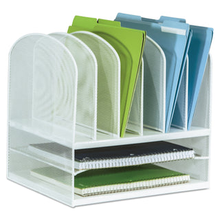 Safco® Onyx Mesh Desk Organizer with Two Horizontal and Six Upright Sections, Letter Size Files, 13.25" x 11.5" x 13", White (SAF3255WH)