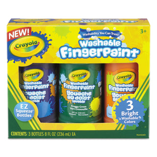 Crayola® Washable Fingerpaint Pack, 3 Assorted Bright Colors, 8 oz Tubes, 3/Pack (CYO551311)