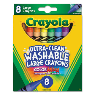 Crayola® Ultra-Clean Washable Crayons, Large, 8 Colors/Box (CYO523280)