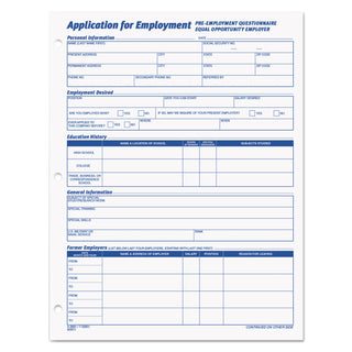 TOPS™ Employee Application Form, 8.38 x 11, 1/Page, 50 Forms/Pad, 2 Pads/Pack (TOP32851)