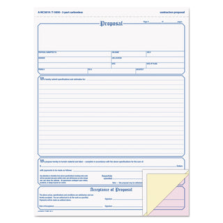 Adams® Contractor Proposal Form, 3-Part Carbonless, 8 1/2 x 11 7/16, 50 Forms (ABFNC3819)