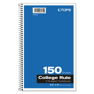 Oxford™ Coil-Lock Wirebound Notebooks, 3 Subject, Medium/College Rule, Randomly Assorted Covers, 9.5 x 6, 150 Sheets (TOP65362)