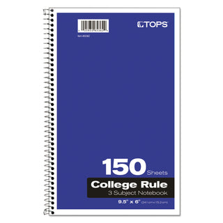 Oxford™ Coil-Lock Wirebound Notebooks, 3 Subject, Medium/College Rule, Randomly Assorted Covers, 9.5 x 6, 150 Sheets (TOP65362)