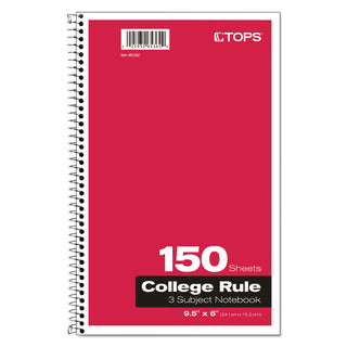 Oxford™ Coil-Lock Wirebound Notebooks, 3 Subject, Medium/College Rule, Randomly Assorted Covers, 9.5 x 6, 150 Sheets (TOP65362)