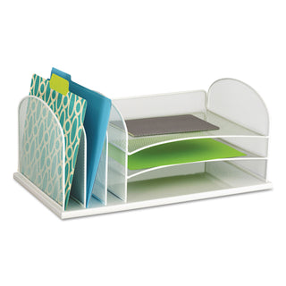Safco® Onyx Desk Organizer with Three Horizontal and Three Upright Sections, Letter Size Files, 19.5" x 11.5" x 8.25", White (SAF3254WH)