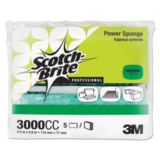 Scotch-Brite® PROFESSIONAL Power Sponge, 2.8 x 4.5, 0.6" Thick, Blue/Teal, 5/Pack (MMM3000CC)