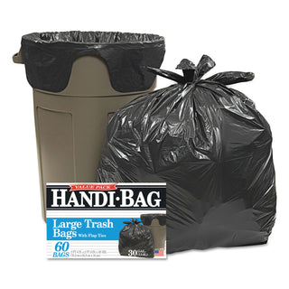 Handi-Bag® Super Value Pack, 30 gal, 0.65 mil, 30" x 33", Black, 60/Box (WBIHAB6FT60)