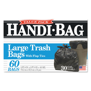 Handi-Bag® Super Value Pack, 30 gal, 0.65 mil, 30" x 33", Black, 60/Box (WBIHAB6FT60)