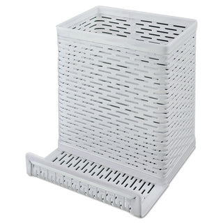 Artistic® Urban Collection Punched Metal Pencil Cup/Cell Phone Stand, 3 1/2 x 3 1/2, White (AOPART20014WH)