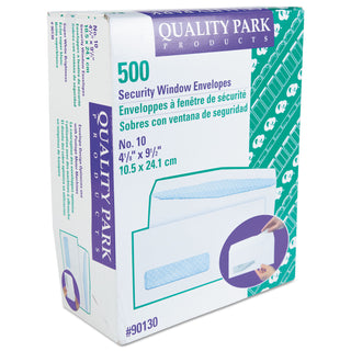Quality Park™ Window Envelope, #10, Commercial Flap, Gummed Closure, 4.13 x 9.5, White, 500/Box (QUA90130)