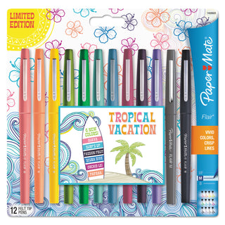 Papermate® Limited Edition Point Guard Flair Stick Porous Point Pen, Medium 0.7mm, Tropical Ink/Barrel, Dozen (PAP1928605)