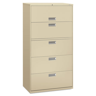 HON® 600 Series Five-Drawer Lateral File, 36w x 18d x 64.25h, Putty (HON685LL)