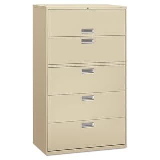 HON® 600 Series Five-Drawer Lateral File, 42w x 18d x 64.25h, Putty (HON695LL)