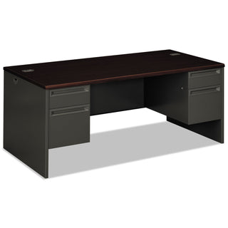 HON® 38000 Series Double Pedestal Desk, 72w x 36d x 29.5h, Mahogany/Charcoal (HON38180NS)