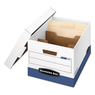 Bankers Box® R-KIVE Heavy-Duty Storage Boxes with Dividers, Letter/Legal Files, 12.75" x 16.5" x 10.38", White/Blue, 12/Carton (FEL0083601)