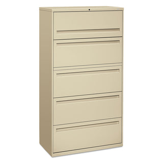 HON® 700 Series Five-Drawer Lateral File w/Roll-Out Shelf, 36w x 18d x 64 1/4h, Putty (HON785LL)