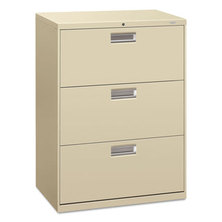 HON® 600 Series Three-Drawer Lateral File, 30w x 18d x 39.13h, Putty (HON673LL)