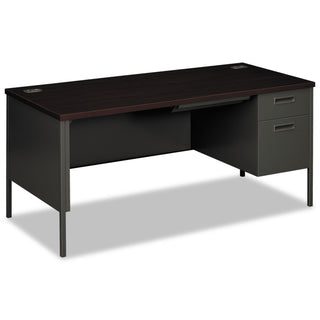 HON® Metro Classic Right Pedestal Desk, 66w x 30d 29.5h, Mahogany/Charcoal (HONP3265RNS)