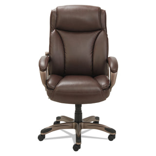 Alera® Veon Series Executive High-Back Bonded Leather Chair, Supports up to 275 lbs., Brown Seat/Brown Back, Bronze Base (ALEVN4159)